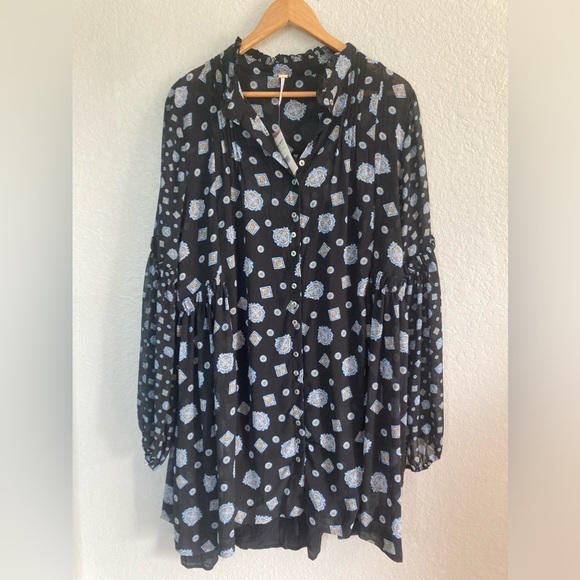 Collarless shirtdress Free People! NWT size L - Picture 2 of 16